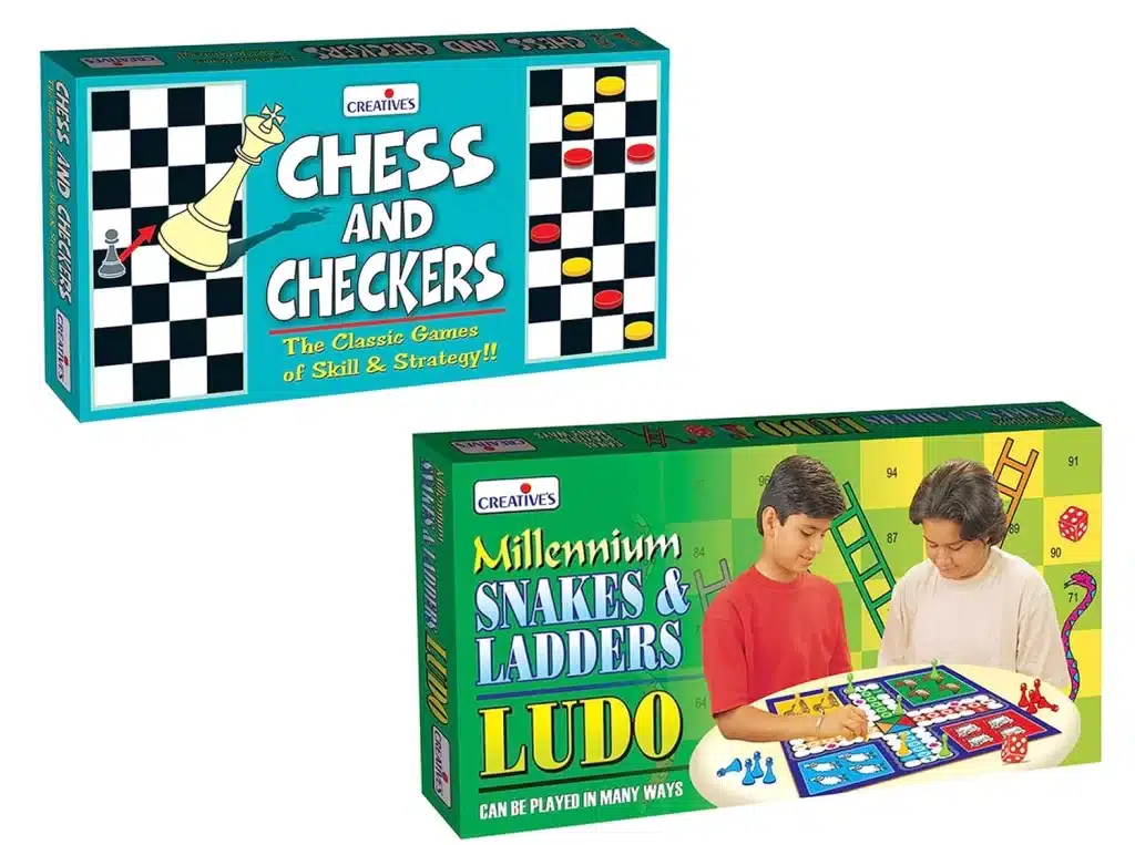 Creative's Chess and Checkers & Millennium Snakes & Ladders Ludo Board Game Combo Pack of 2