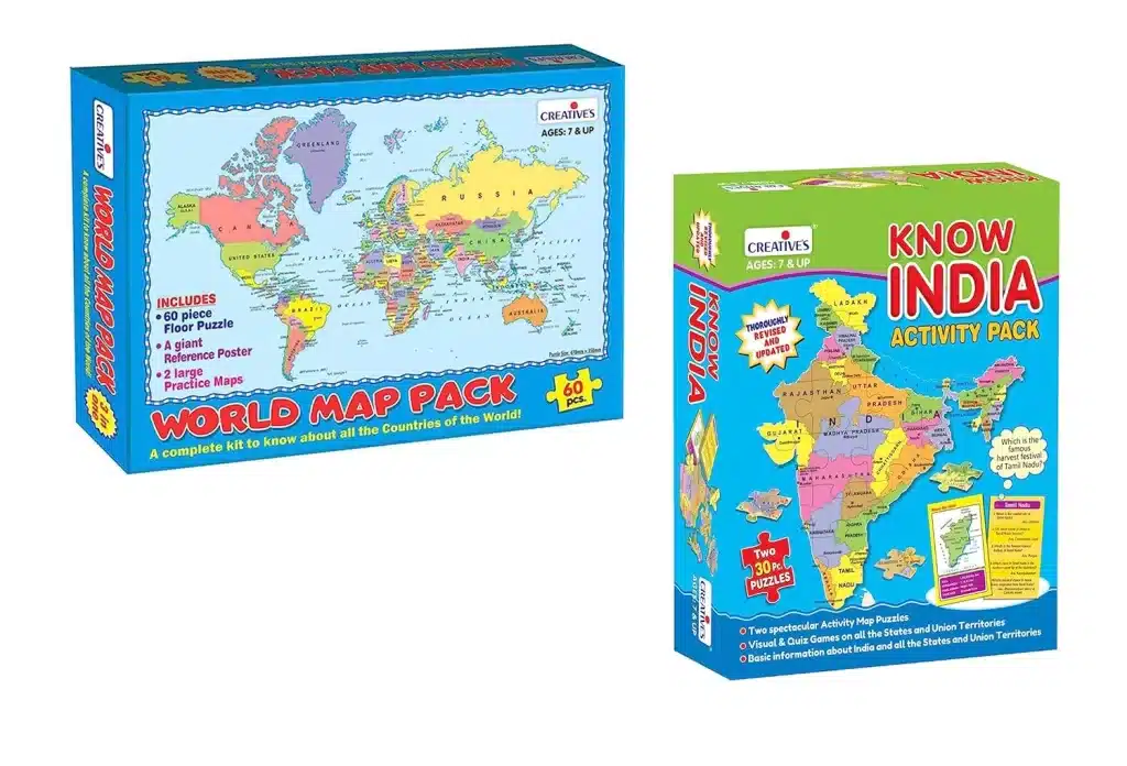 Creative's World Map Pack & Know India Activity Pack Combo Pack of 2